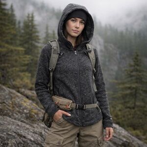 Eddie Bauer Black Gray Radiator Fleece 2.0 Long Full Zip Hooded Jacket Size M